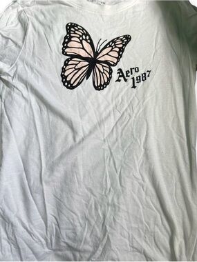 Aeropostale Classic Crew Tee — White with Gray Embroidered Print